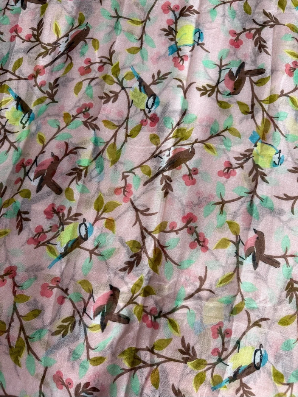 GERINLY Lightweight Pink Floral Bird Print Sheer Scarf Winter Shawl Wrap 32x72
